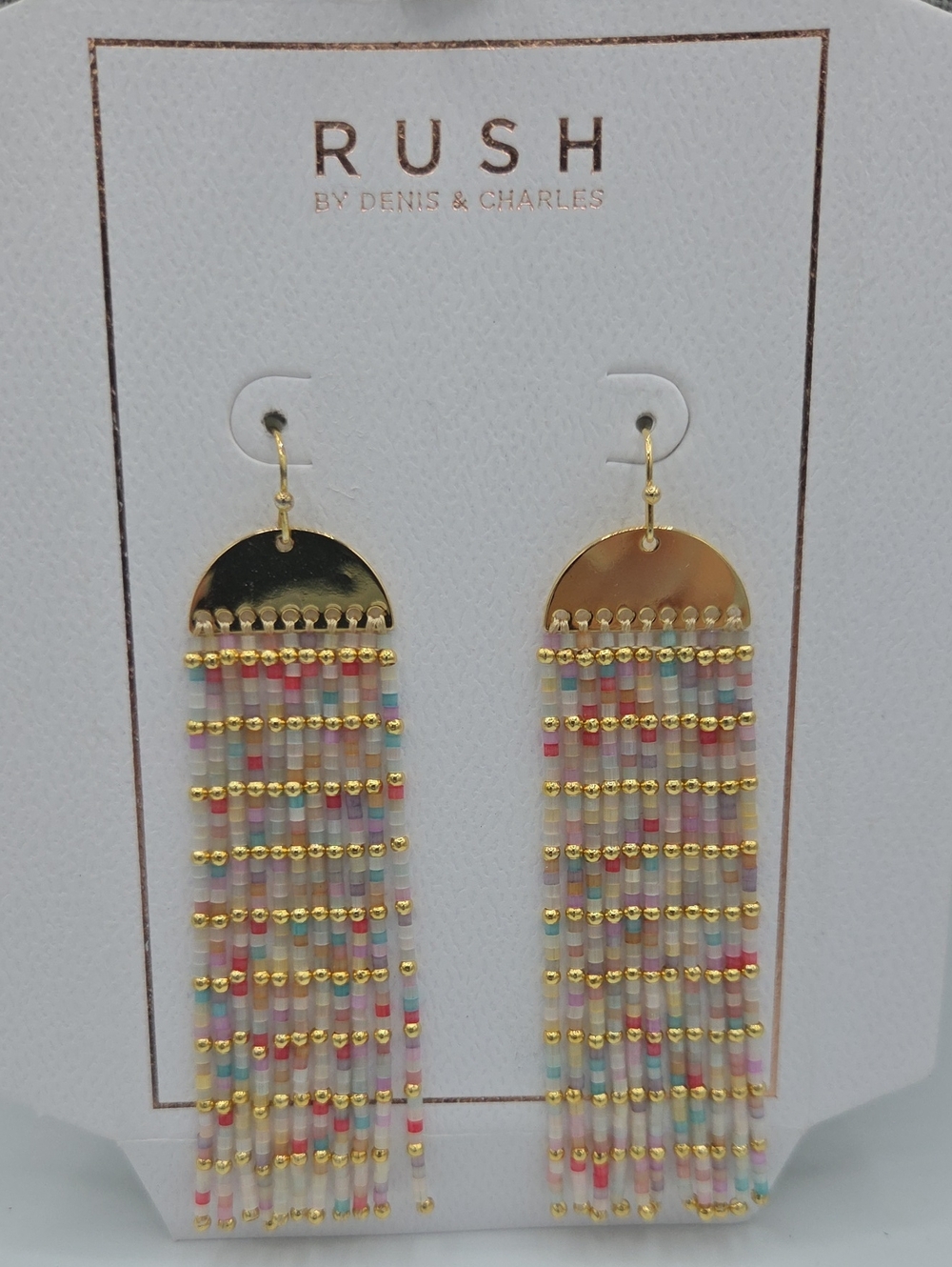 5 for $25! RUSH by Denis & Charles Multicolor Beaded Fringe Drop Earrings